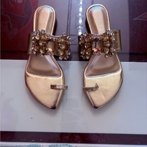 Gold Rhinestone Slide Sandals Pointed Toe Size EU 39 / US 8 New